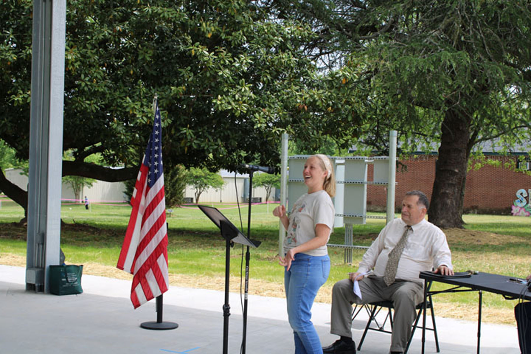 Katie Rampey, Town Events Coordinator, speaks. (Photo by Karen Brewer)