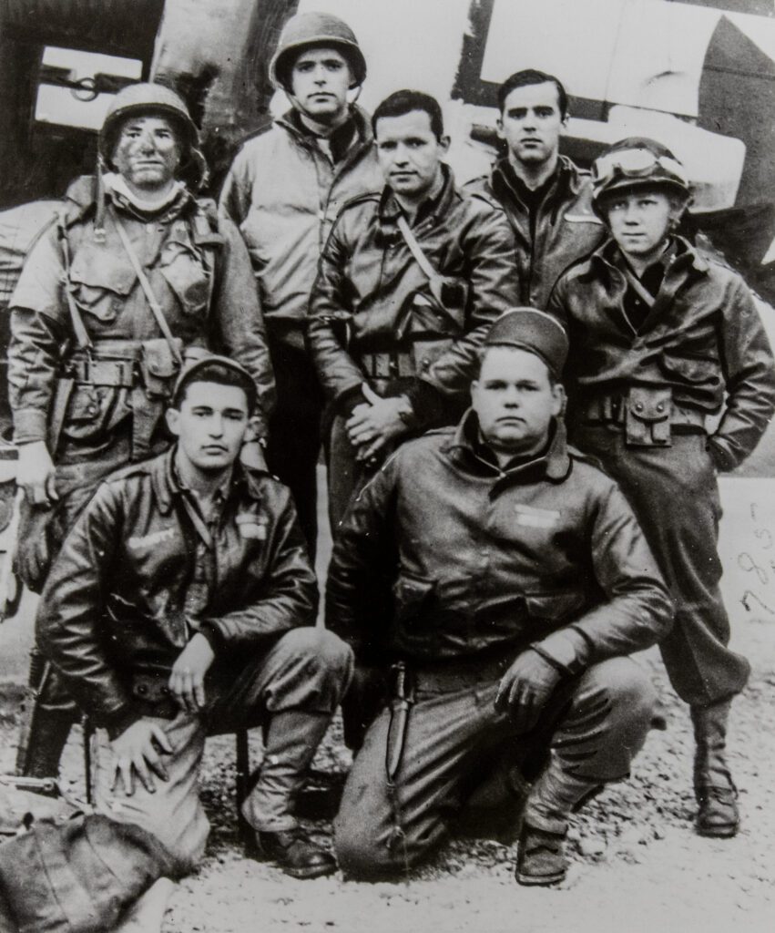 Wright Bryan (tallest standing in back row)  with a World War II aircraft crew with whom he flew on D-Day. (Photo from Clemson Archives)