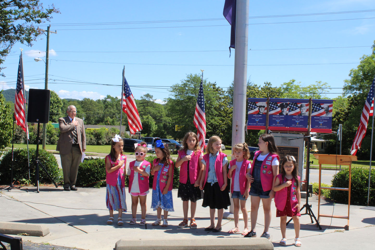 The Star Scouts of Six Mile lead in the Pledge of Allegiance