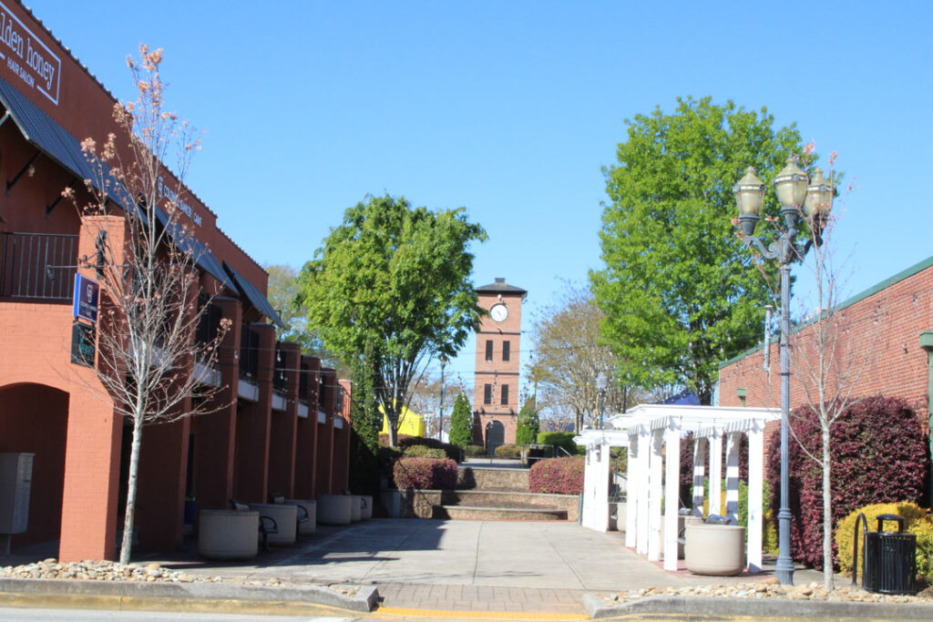 Clock Tower, Old Market Square, Easley (Photo by Karen Brewer, The Pickens County Chronicle)