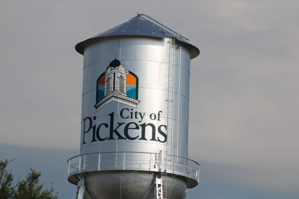 The Pickens Water Tower (Photo by Karen Brewer, The Pickens County Chronicle)