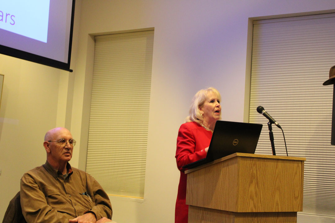 Pickens County 250 Chair Carolyn Nations introduces Durant Ashmore (Photo by Karen Brewer, The Pickens County Chronicle)