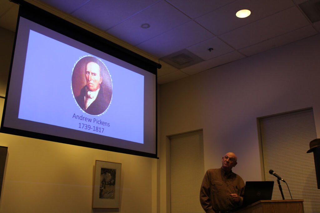 Durant Ashmore presents a lecture about General Andrew Pickens (Photo by Karen Brewer, The Pickens County Chronicle)