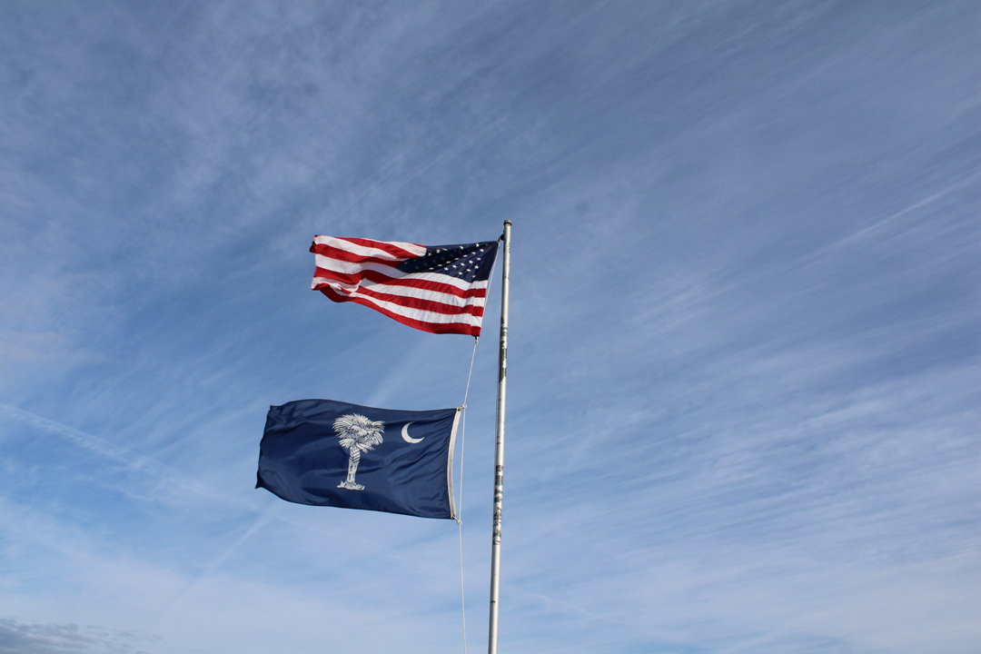 The American and State flags at Sunrise Cemetery (Photo by Karen Brewer, The Pickens County Chronicle)