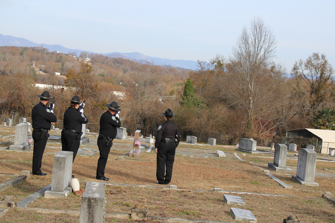 Pickens Police Department Veterans Honor Guard with the 21-gun salute. (Photo by Karen Brewer, The Pickens County Chronicle)