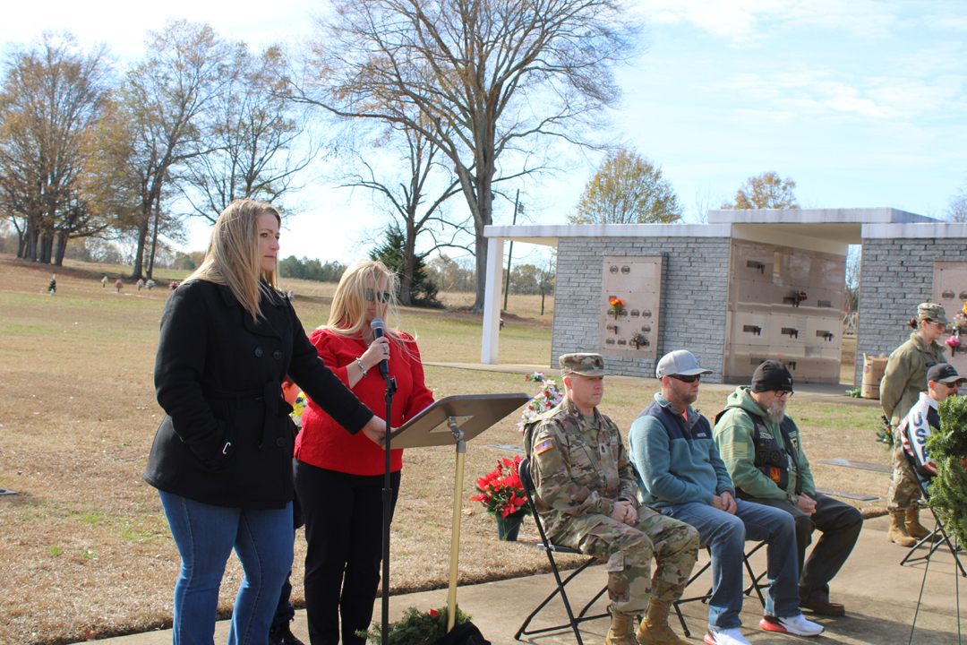 Amy Barrett speaks at the Wreaths Across America ceremony (Photo by Karen Brewer, The Pickens County Chronicle)