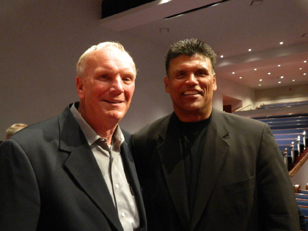 Sam with Anthony Muñoz, who played  for Sam when he coached the Cincinnati Bengals (Photo by Karen Brewer)