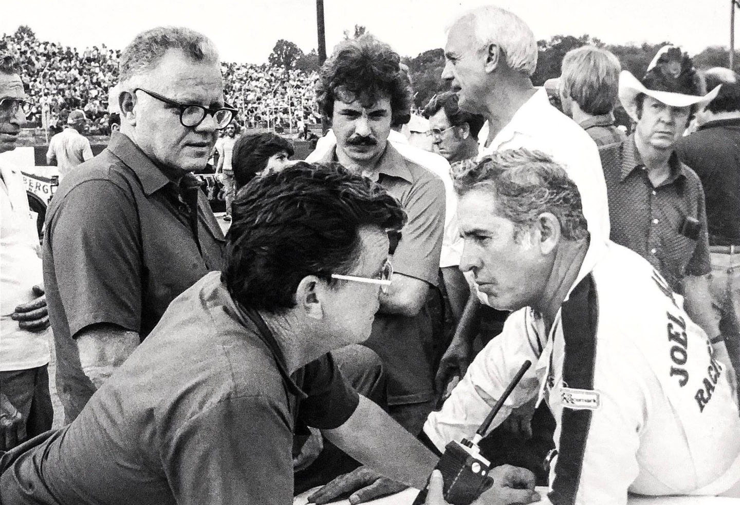 Tom Blackwell and David Pearson in the pits at the track in 1979