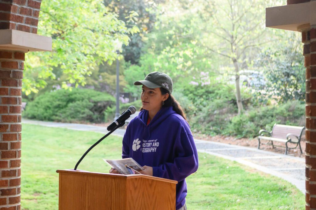 Zaina Nait Omar, a graduate student, shares the story of Foster Doyle Mitchell ’44, a Clemson graduate who lost his life during World War II. (Clemson University photo)