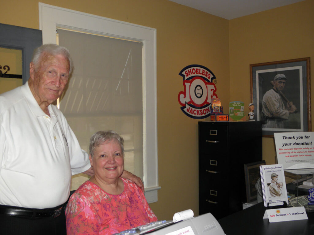Joe Anders with Arlene Marcley of the 'Shoeless' Joe Jackson Museum the day of the historic marker dedication, on June 18, 2011 (Photo by Karen Brewer)