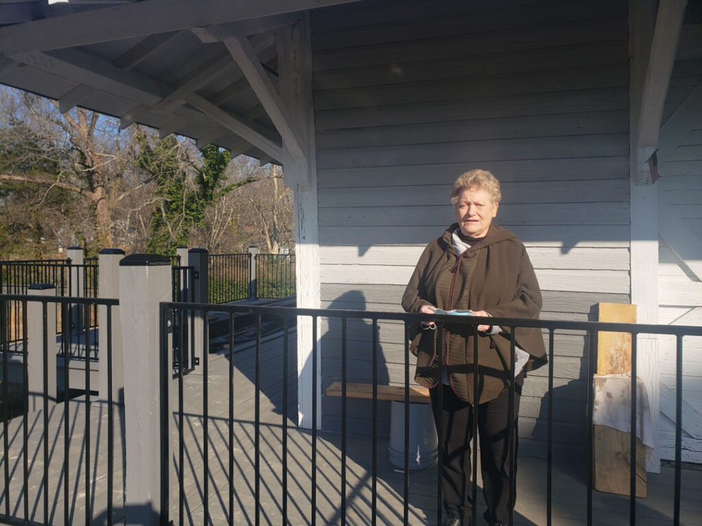 Anne Sheriff at the depot during grand opening (photo courtesy of Tom Cloer)