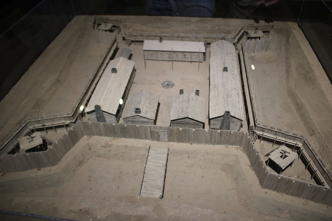 The model of Fort Prince George by archaelogist Marshall Williams, who excavated the original Fort Prince George site. (Photo by Karen Brewer, The Pickens County Chronicle)
