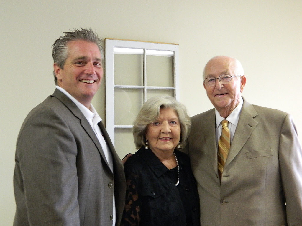 Jack and Shirley with Brad Atkins at Powdersville First Baptist Church on August 2, 2015 (Photo by Karen Brewer)