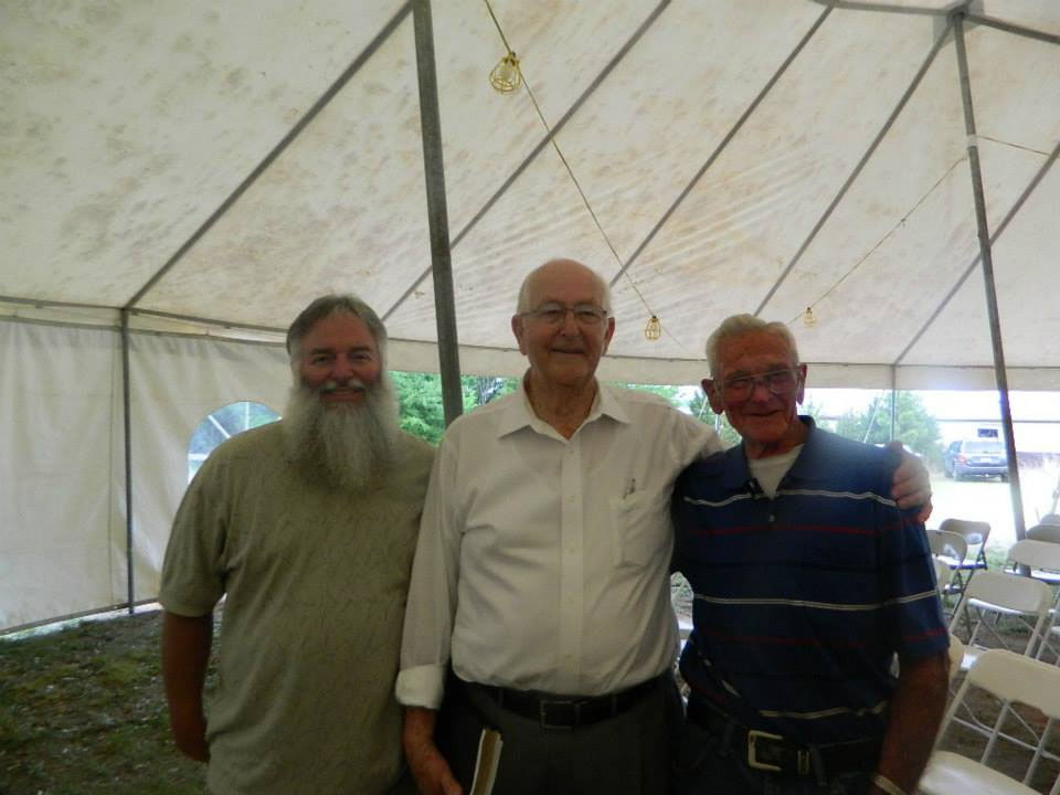 Jack with Preston Renner, with whom he played baseball in their youth (on the right) and George Peskopos, whose grandfather played baseball with Jack (Photo by Karen Brewer)
