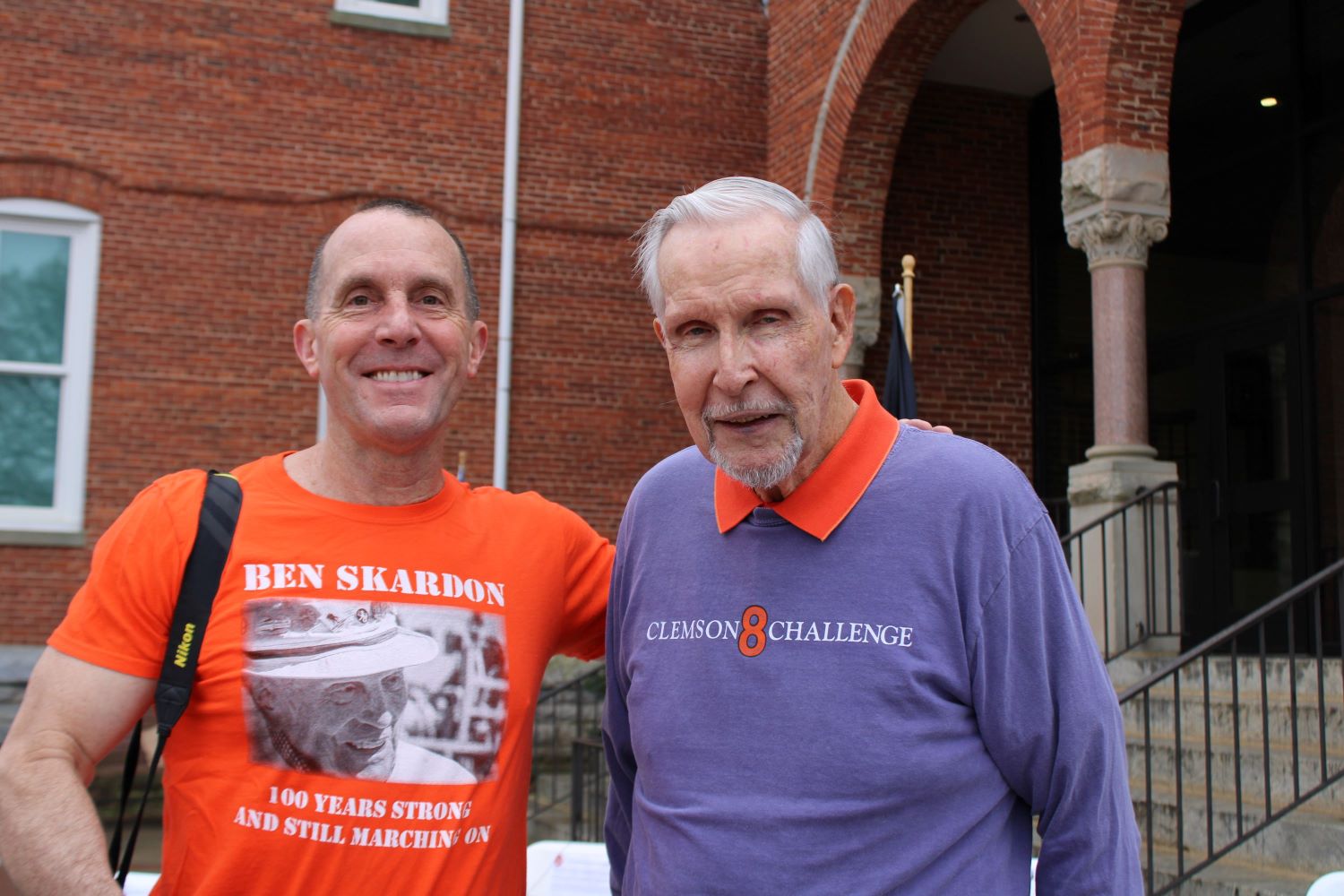 Colonel Bill Austin (right) with veteran and Clemson University writer and photographer Ken Scar (Photo by Karen Brewer, The Pickens County Chronicle)