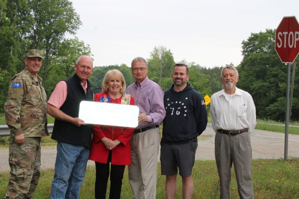 Lt. Eric Barnes of the South Carolina State Guard, State Senator Rex Rice, Pickens County America 250 Chair Carolyn Nations, State Representative Davey Hiott, State Representative Neal Collins, and Pickens County Historical Society Senior Vice President Wayne Kelley (Photo by Karen Brewer, The Pickens County Chronicle)