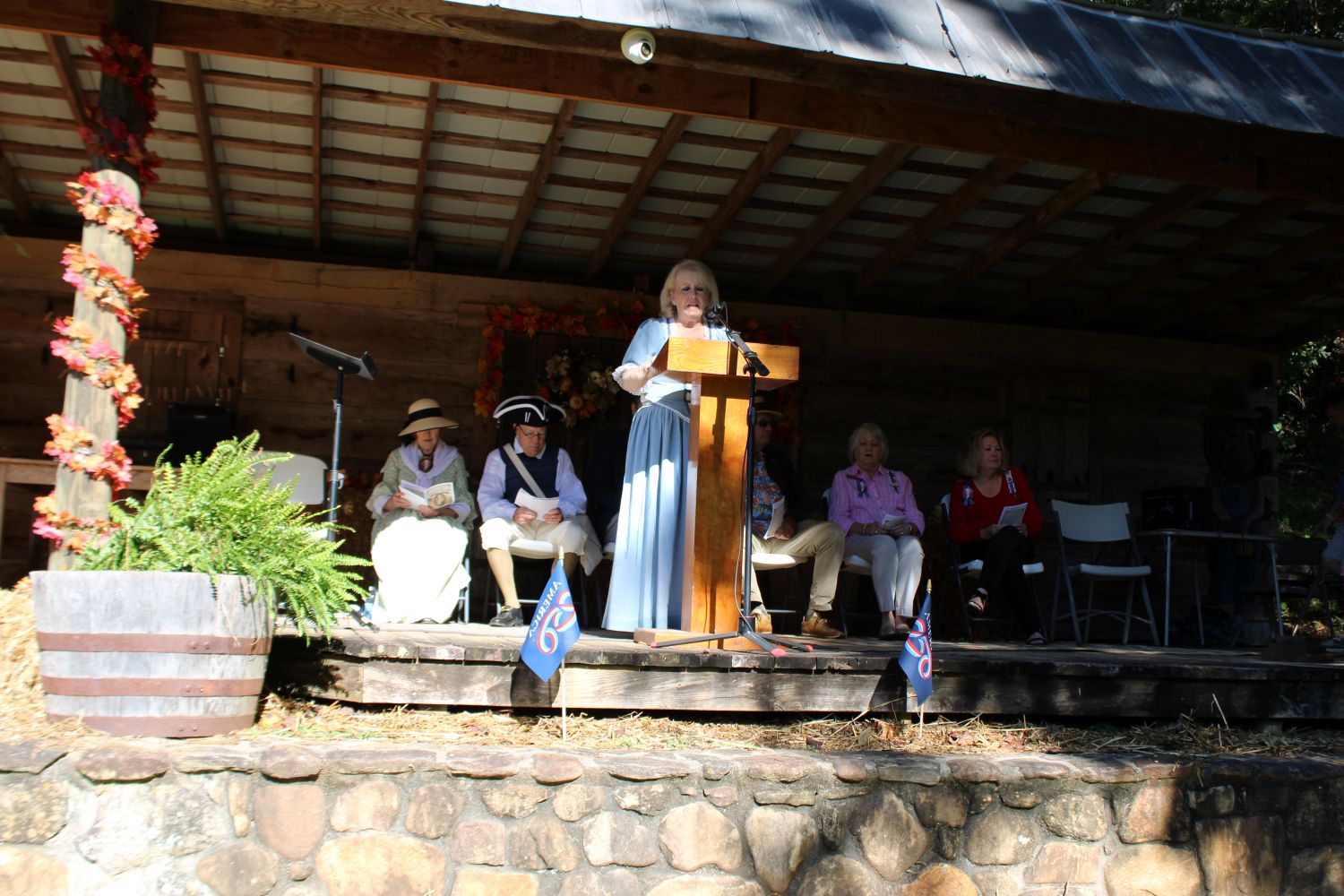 Pickens County America 250 Chair and Fort Prince George DAR Chapter member Carolyn Nations welcomes everyone to the birthday celebration and speaks about General Andrew Pickens, for whom our county is named. (Photo by Karen Brewer, The Pickens County Chronicle)