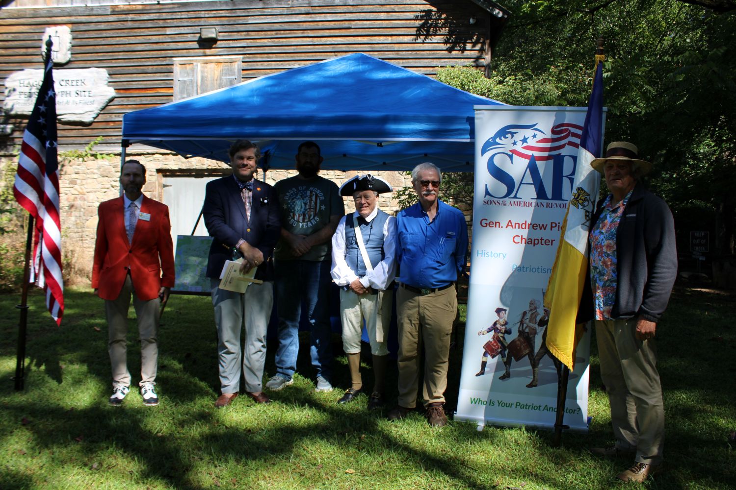 General Andrew Pickens SAR Chapter members Warren Brown, Dr. Otis Pickett, Michael Mitzelfeldt, President Bud Starnes, Clay Allen, and Harry Mays, Jr. (Photo by Karen Brewer, The Pickens County Chronicle)