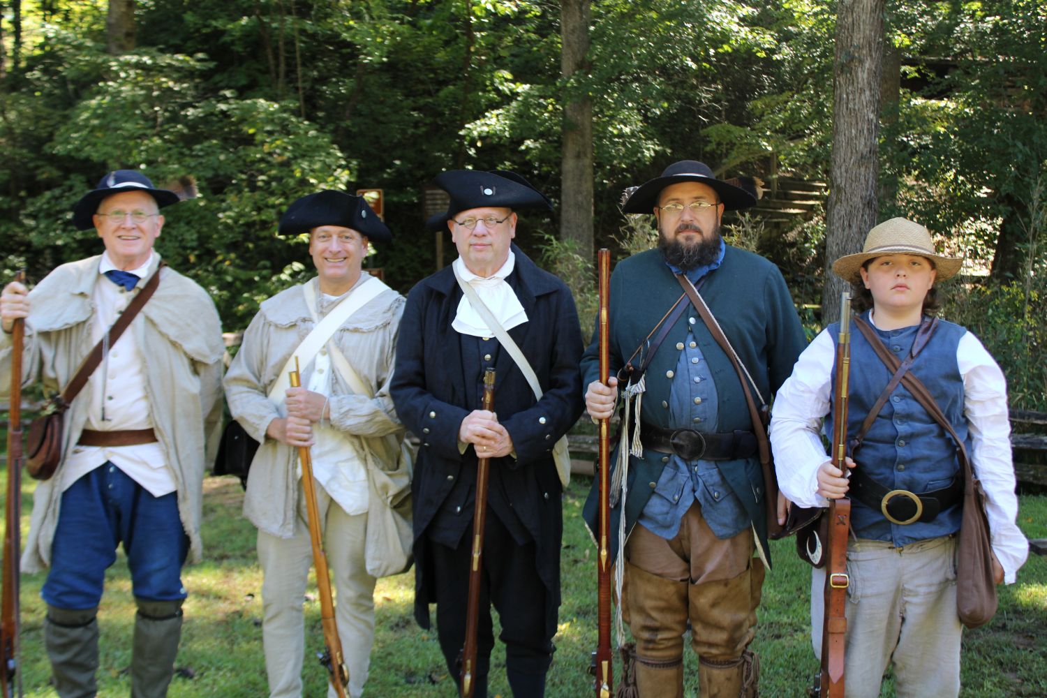 Militia reenactors from the South Carolina Independent Rangers, Robert Hall, David Cooper, O.K. Jones, Jamie Walden, and Jackson Walden (Photo by Karen Brewer, The Pickens County Chronicle)